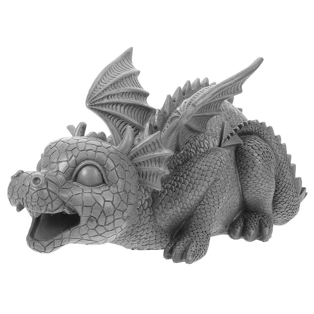 RUNROTOO Garden Dragon Statue Outdoor Dark Grey Resin Craft For Home Decor 1Set