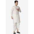 thumbnail image 5 of Royal Kurta Jacquard Silk Printed Cream Kurta White Dhoti Set for Men, 5 of 7