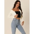thumbnail image 2 of Unique Bargains Women Ribbed Knit Bolero Long Sleeve Ruffle Trim Open Front Shrug L White, 2 of 6