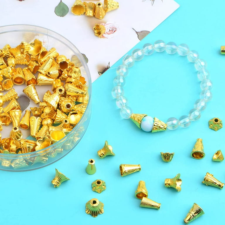 100 Gram (About 110-150pcs) Mixed Flower Spacer Bead Caps Alloy Cone Bead  Caps Jewelry Findings Accessories for DIY Bracelet Necklace Tassel Crafts  Decor, Bright Golden 