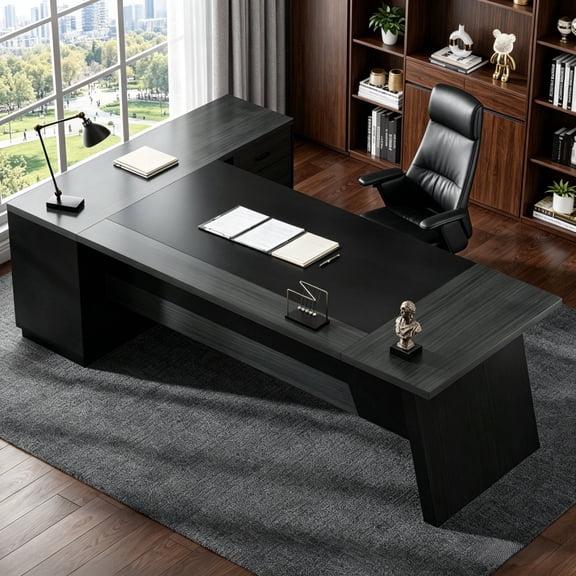 Fnova 78" L-Shaped Executive Desk with Drawers, Large Office Desk with Storage, Modern Business Desk for Home Office and Commercial Use