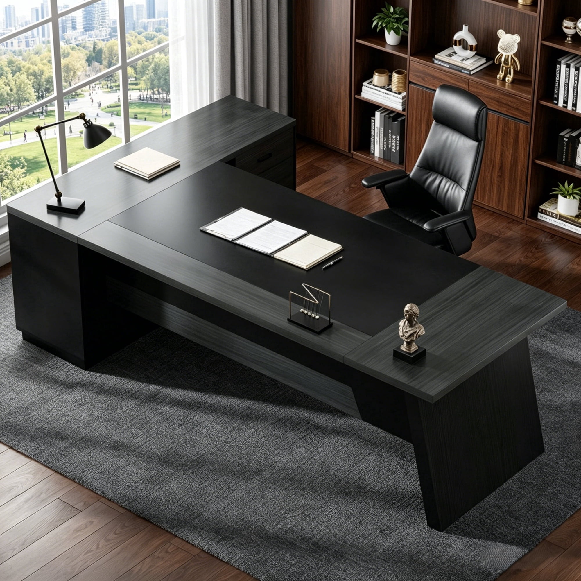 Fnova 78" L-Shaped Executive Desk with Drawers, Large Office Desk with Storage, Modern Business Desk for Home Office and Commercial Use