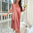 thumbnail image 6 of XuJwPNcy Women's Silk Nightgowns Ruffle Short Sleeve V Neck Satin Midi Nightdress Lounge Sleepshirts Sleepwear, 6 of 7