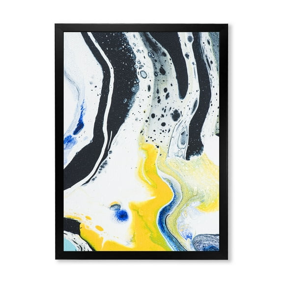 Designart 'Abstract Marble Composition In Blue and Yellow IV' Modern Framed Art Print