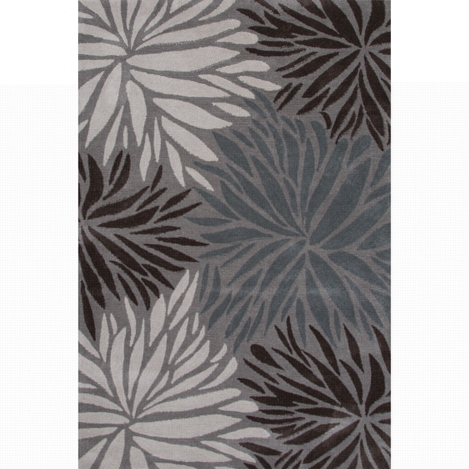 Contemporary Floral & Leaves Pattern Gray Polyester Area Rug (5x7.6