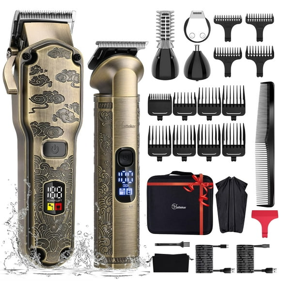 Hatteker Professional Hair Clippers for Men Beard Trimmer Clippers and Trimmer Set Waterproof T-Blade Trimmer Cordless Grooming Kit Nose Body Hair Barber C