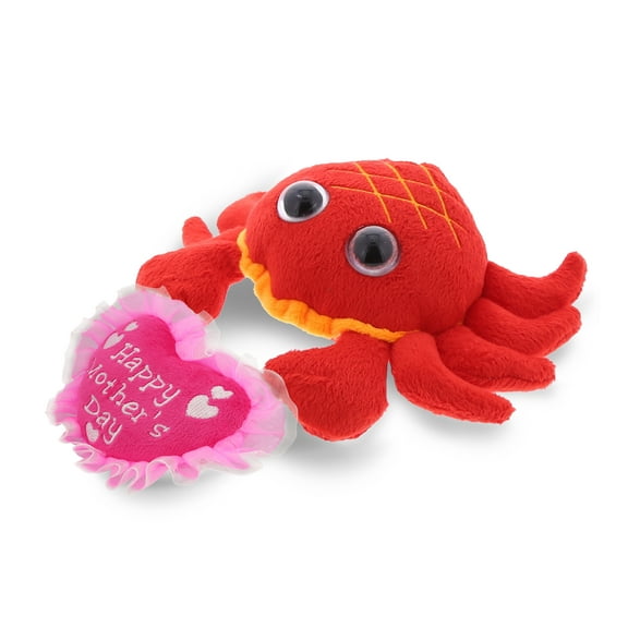 DolliBu Happy Mother's Day Super Soft Sparkling Big Eye Red Crab Plush - Cute Stuffed Animal with Pink Heart Message for Best Mommy, Grandma, Wife, Daughter - Cute Sea Life Plush Toy Gift - 6" Inches