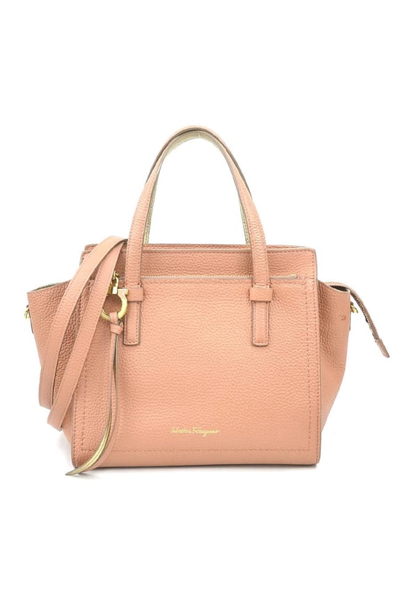Pre-Owned Salvatore Ferragamo handbag shoulder bag Gancini leather coral pink ladies r10638a