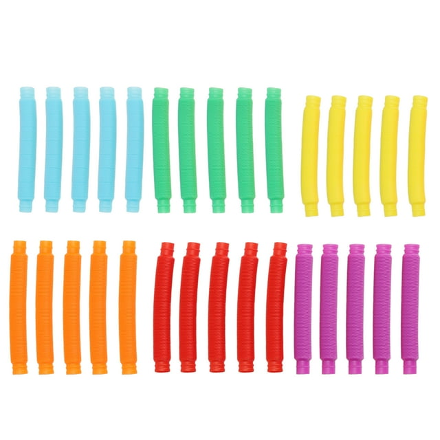 30 Pcs Tubes Pop Jaune Orange Bleu Violet Vert 17mm Tube Extensible Flexible Jouet