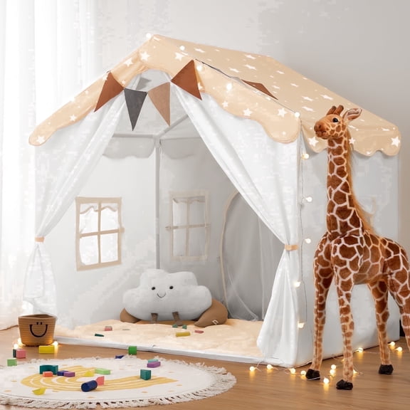 Besrey Kids Play Tent for Boy and Girl,Toddler Playhuose Tent for Indoor & Outdoor,Child Playhuose with Padded Mat and Lights,White