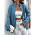thumbnail image 6 of Women'S Long Sleeve Zippered Cardigan Sweater Crew Neck Top Zippered Knitted Jacket Blue S, 6 of 10