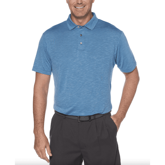 PGA TOUR Men’s Textured Golf Polo (Blue, Small)