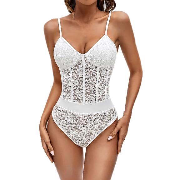 Qiopertar Women's Summer Camisole Lace Sleeveless Fishbone Strapless Jumpsuit Casual Boho Beach Vacation Party V-Neck Short Sleeve Color Block Jumpsuit, White S
