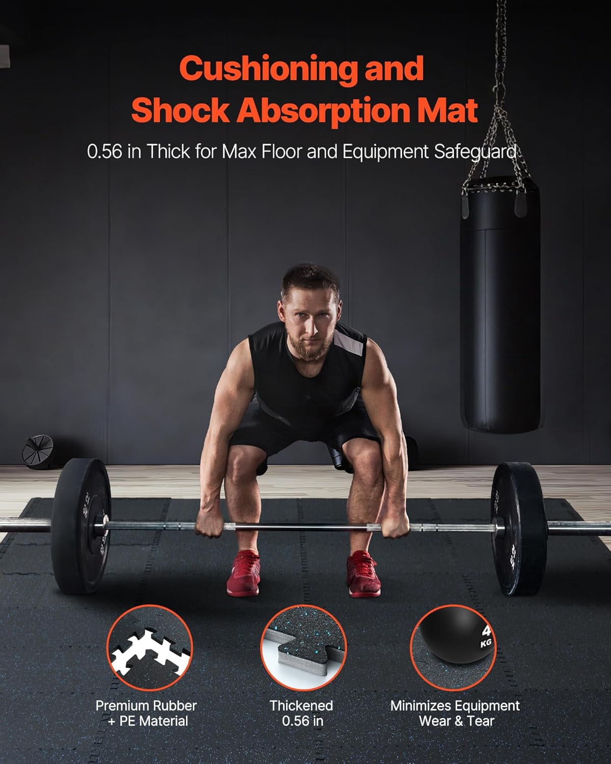 JFTER 0.56Inch 24sq.ft 6 Tiles Gym Flooring for Home Gym, Rubber Top with High Density EVA Foam, 25 x 25In Gym Floor Exercise Equipment Mats, Interlocking Gym Mats, Puzzle Workout Mats, Black & Blue