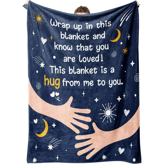 Get Well Blanket Gifts for Men Women, Hug Healing Blanket with Inspirational Words, Feel Better After Surgery Gifts, Thinking of You Gift for Family, Friends, Sister (50" x 60" Blue)