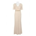thumbnail image 5 of Adrianna Papell V-Neck 3-4 Sleeve Ruched Embellished Waist Zipper Back Metallic Knit Dress-CHAMPAGNE / 0, 5 of 6