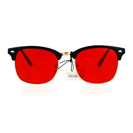Mens Color Lens Half Horn Rim Classic Hipster DJ Sunglasses Red