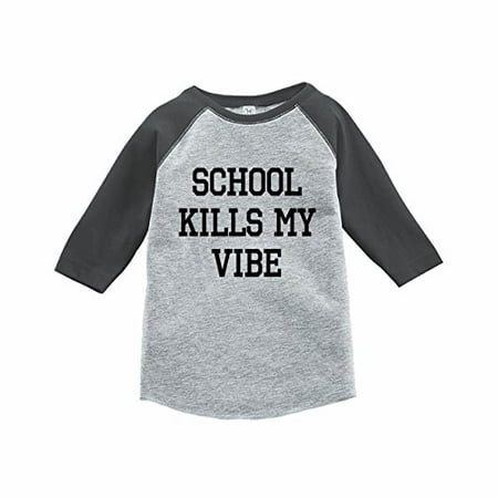 

7 ate 9 Apparel Funny Kids School Vibes Baseball Tee Grey