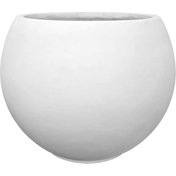 17 H x 21" Dia (15" Pot Opening) White Round Fiberstone Tall Planter with Drainage Hole, Indoor/Outdoor Large Plant