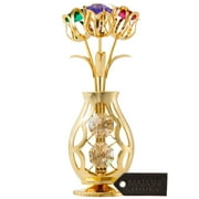 24k Gold Plated Flowers Bouquet and Vase w/ Colorful Matashi Crystals | 24k Gold-Plated Table Top Decorations | Metal Floral Arrangement | Elegant Home or Office Décor