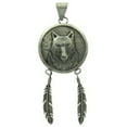 thumbnail image 1 of Sterling Silver 20" 1mm Box Chain Wolf In Circle Hanging Feathers Tribal Pendant Necklace, 1 of 2