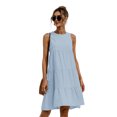 thumbnail image 1 of Nouvelle Robe Ligne A Unie pour Femmes Design Patchwork Col Rond Streetwear Sans Manches Taille Mi-Haute Décontractée Robe Mini Ample, 1 of 2