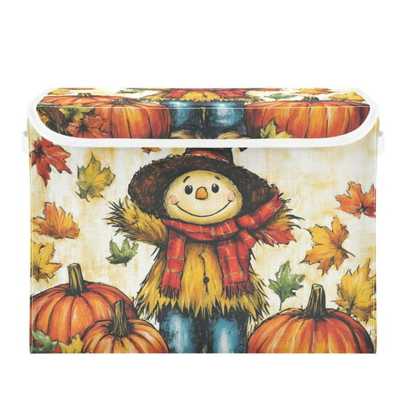 Happy Fall Scarecrow Large Storage Bins with Linen Collapsible Lid Storage Box 16.7 x 12.6 x 11.8in