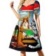 thumbnail image 1 of PERROS JUGANDO AL PÓQUER: Vestido vintage de manga corta con estampado CM Coolidge, vestidos casuales, vestidos de mujer, vestidos de verano para mujer 2025., 1 of 8