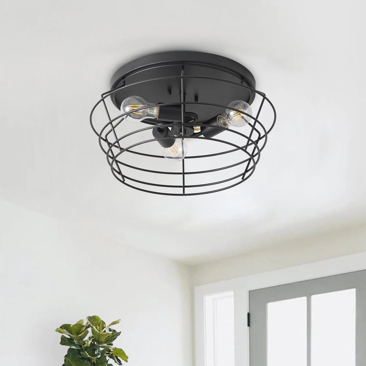 3-Light Industrial Ceiling Light,Matte Black Close to Ceiling Light, Retro Semi Flush Mount Ceiling Light Fixture