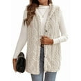 thumbnail image 2 of Women's Oversized Fleece Vest Hooded Cardigan, Double Sided Wear, Thick Warm Button Front Jacket for Fall Winter Apricot XL, 2 of 9