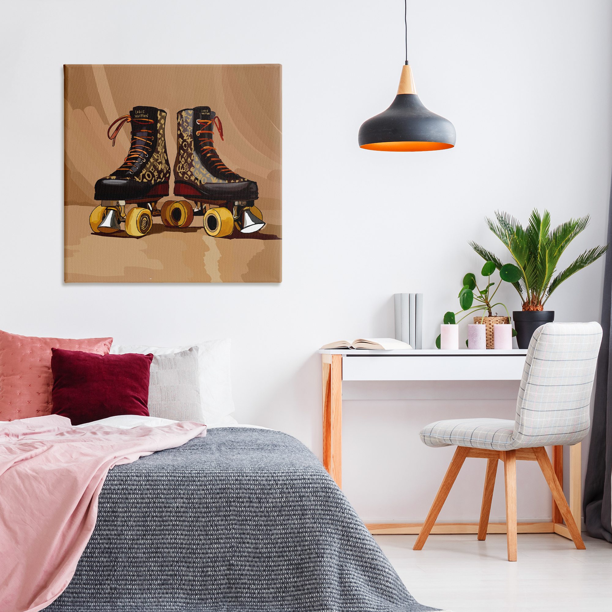 Stupell Industries Brown Roller Skates Sports Painting Gallery Wrapped Canvas Art Print Wall Art, 36 x 36
