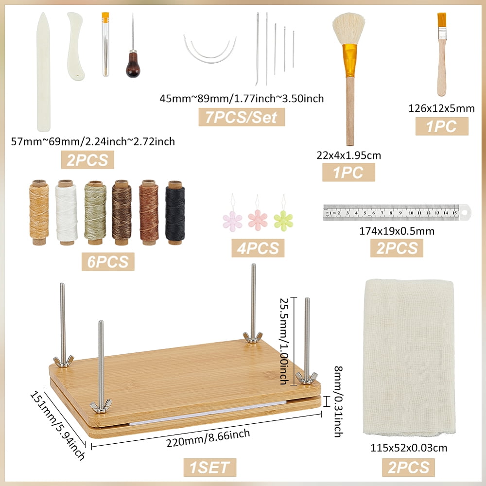DIY Bookbinding Tool Kits including Bamboo Portable Book Press Bookbinding Tool Leather Craft Kits Stainless Steel Ruler Wooden Brush Pens