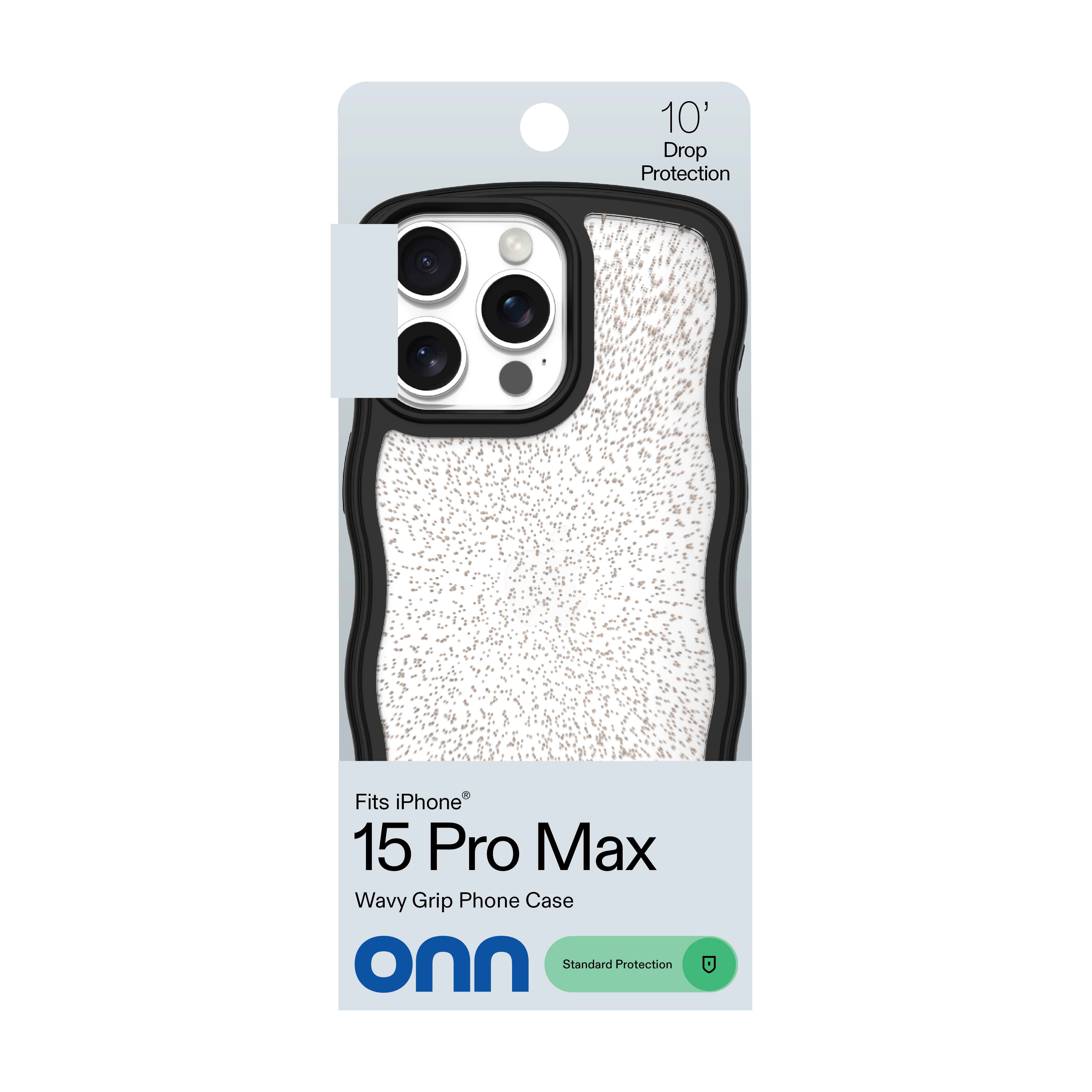 onn Wavy Grip Phone Case for iPhone 15 Pro Max - Black/Gold Glitter