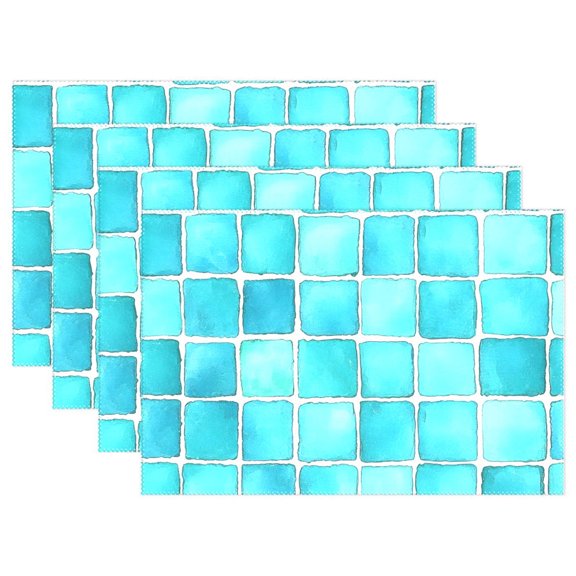 Ryvnso Placemats Set of 4 Turquoise Checkered Dining Mats Heat-Resistant Non-Slip Washable Table Mat