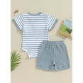 thumbnail image 4 of Hirigin Newborn Baby Boy Girl Clothes Set Ribbed Short Sleeve Striped Romper Top and Shorts 3 6 9 12 18 Months Casual Summer Outfits, 4 of 8