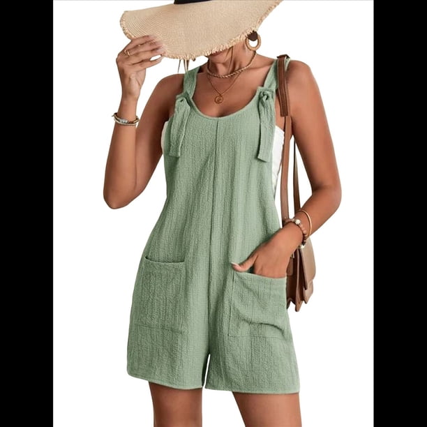 Cortos de Verano A para Mujer, Casuales Sin Mangas con Bolsillos Verde Gris XL
