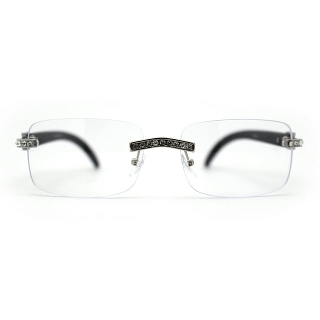 OG Rhinestone Stud Rimless Rectangle 90s Hip Hop Rapper Silver Black Clear Lens Eyeglasses