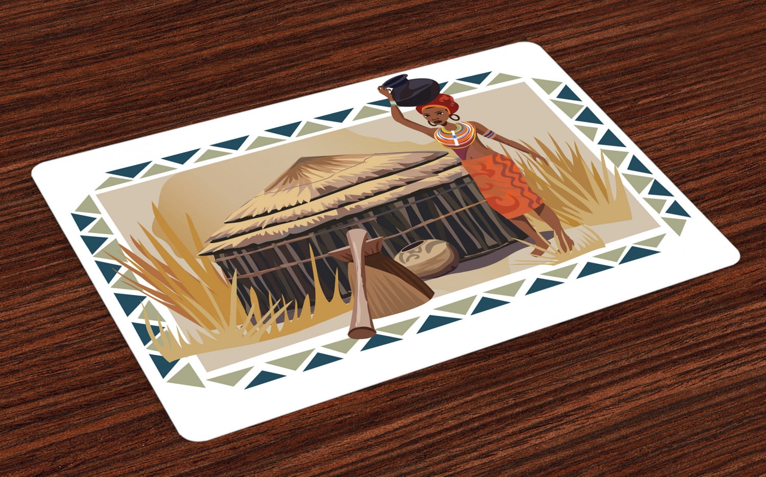 African Placemats Set of 4 Native African Lady Carrying A Pot