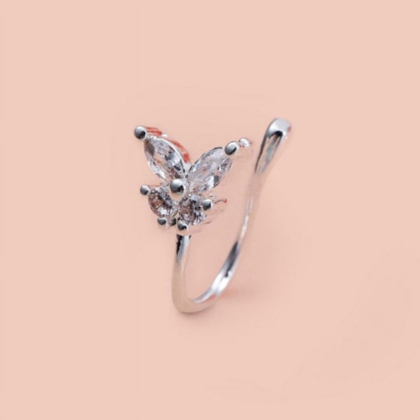 Piercing para nariz con forma de U sin perforaciones, joyería retro, diseño creativo de mariposa y flor, anillo para la nariz, decoración falsa para la nariz