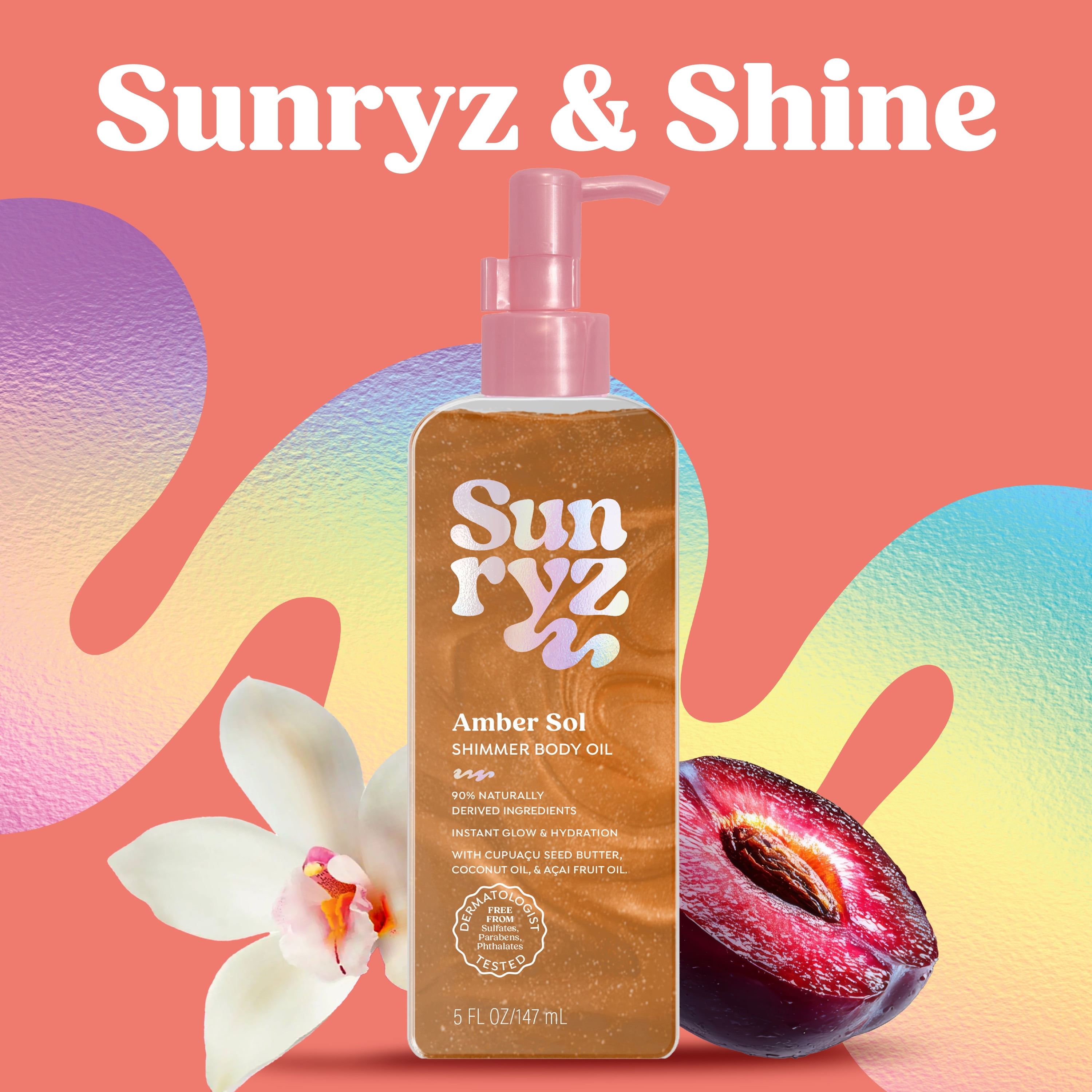 Sunryz Amber Sol Shimmer Body Oil, Radiant Bronze Glow, 5 fl oz