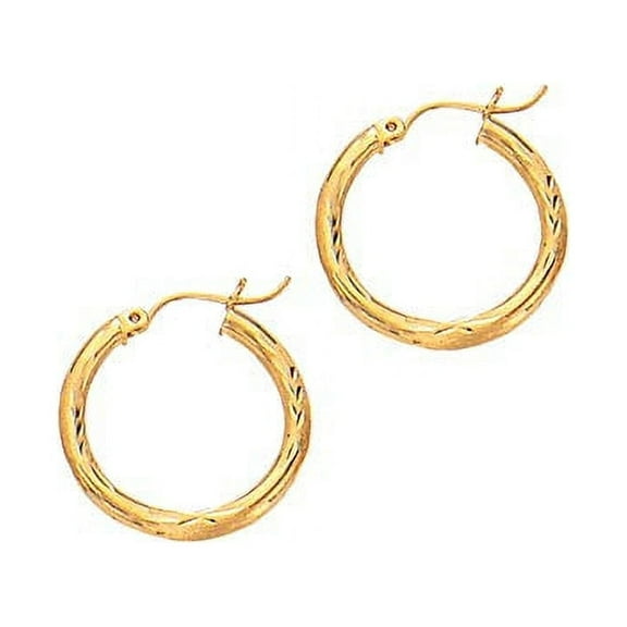 JewelStop 10k Yellow Gold Diamond Cut Round Tube Hoop Earrings - 2x15mm, (3/32" x 9/16 Inches)