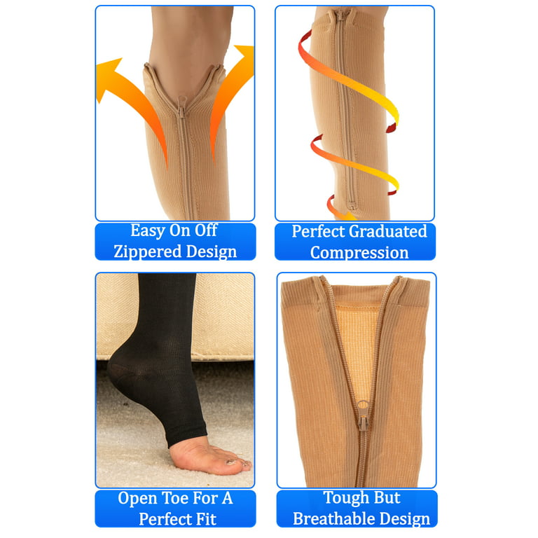 Zipper Pressure Compression Socks Support Stockings Leg - Open Toe Knee  High, Helps Circulation, Varicose Veins, Swollen Legs - Walmart.com