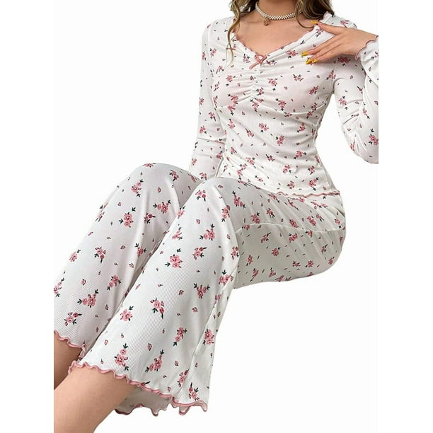 Pijama de Dos Piezas para Mujer, de Otoño e Invierno, Informal, de Larga y Pantalón, para el Hogar Rosa S