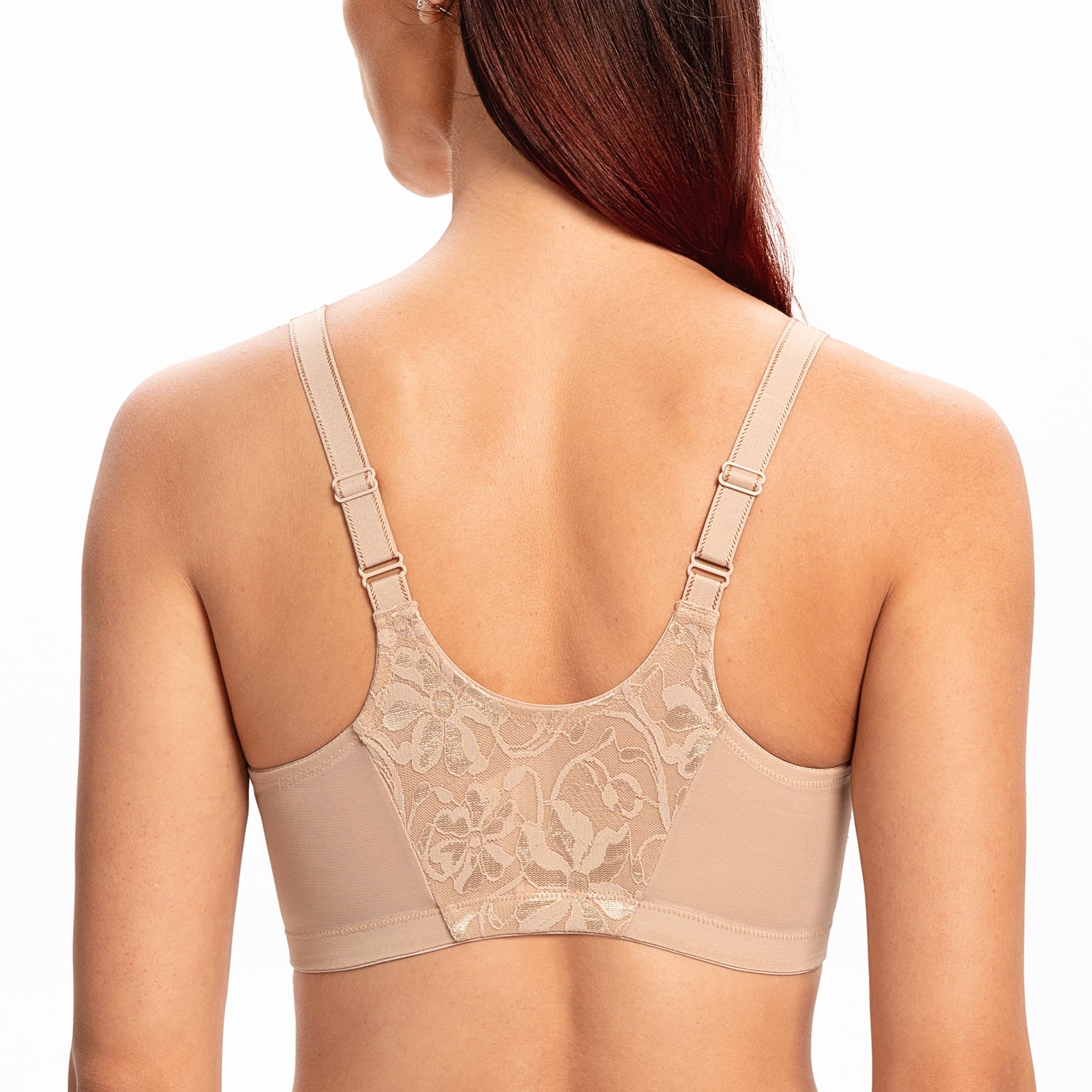MELENECA Women's Front Closure Stretch Lace Underwire Bra Beige 36C