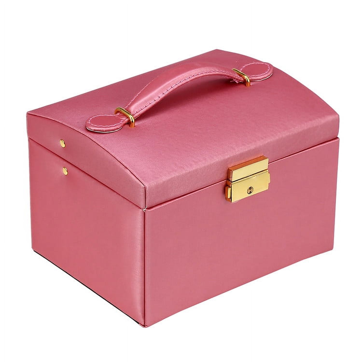 Walfront 3-Layer Girls Leather Jewelry Box and Watch Organizers, Lockable, Mirror, Pink - image 2 of 4