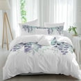 thumbnail image 2 of Teal Purple Botanical Bedding 3 Piece Duvet Cover Set Queen Size, Eucalyptus Leaves Watercolor Spring Soft Microfiber Comforter Cover with Zipper Closure & Pillowcases, FadeResistant Quilt Cover, 2 of 9