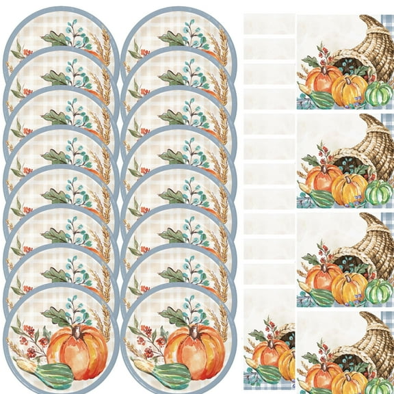 Thanksgiving Party Supplies Dessert Plates Lunch Napkins Fall Pumpkin Autumn Leaves Serves 16