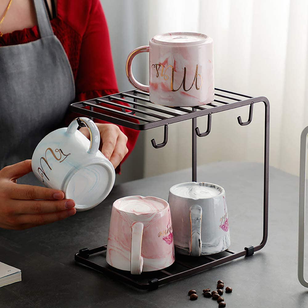 Metal Mug Tree Holder Stand for Counter 6 Hook Coffee Cup Display Hanger Rack 