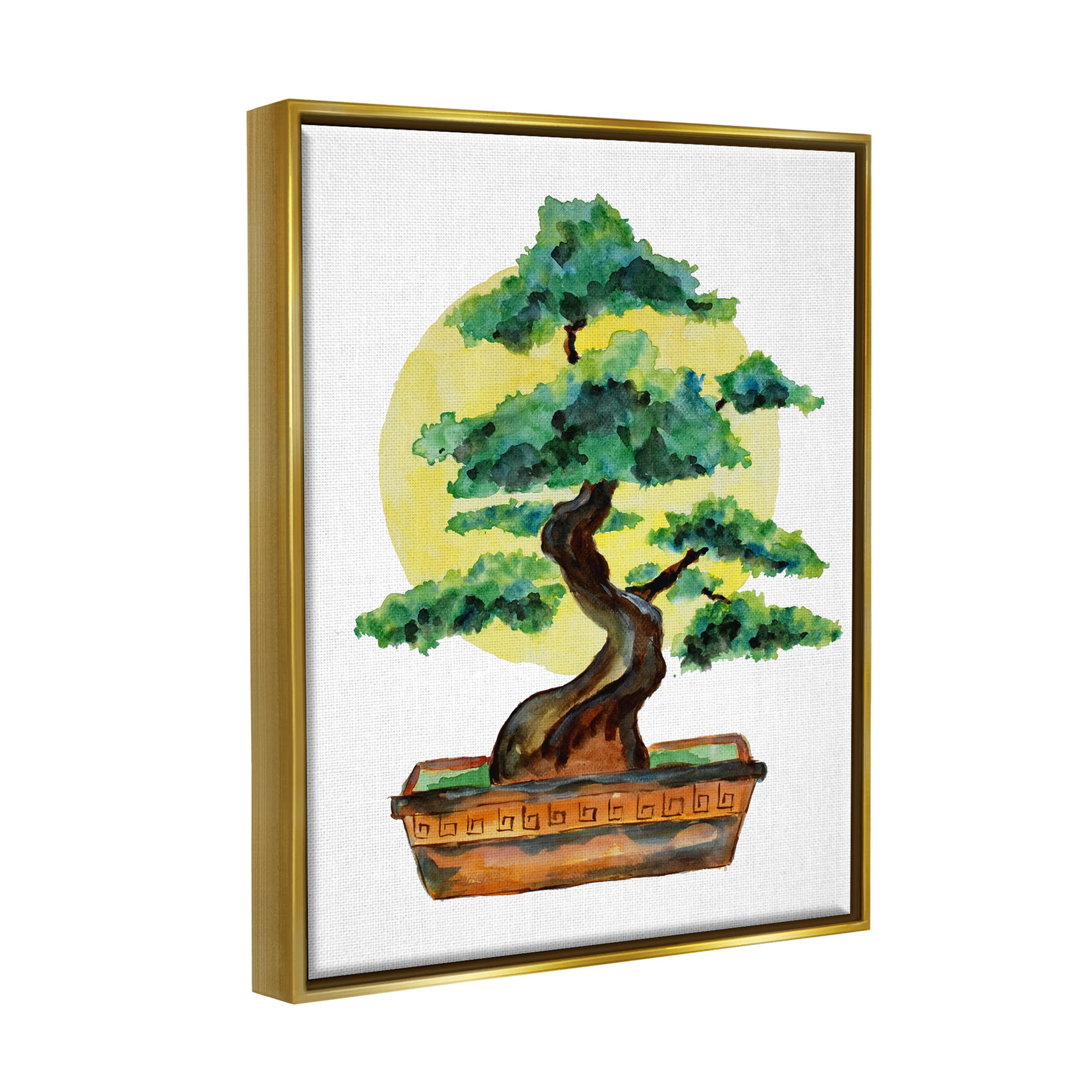 Bonsai Tree Sun Shape Botanical & Floral Graphic Art Metallic Gold Framed Art Print Wall Art
