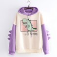thumbnail image 5 of Sudadera con capucha de dibujos animados de dinosaurios para mujer, sudadera de moda informal con estampado de manga larga, estilo coreano, tops con empalme, ropa Kawaii, 5 of 5